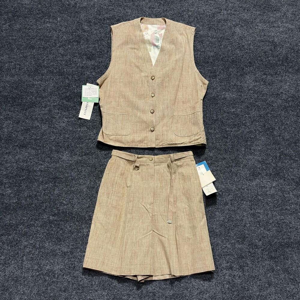 Smith & Company 2 Piece Vest Shorts Set Womens 12 Beige Cotton Made USA NWT